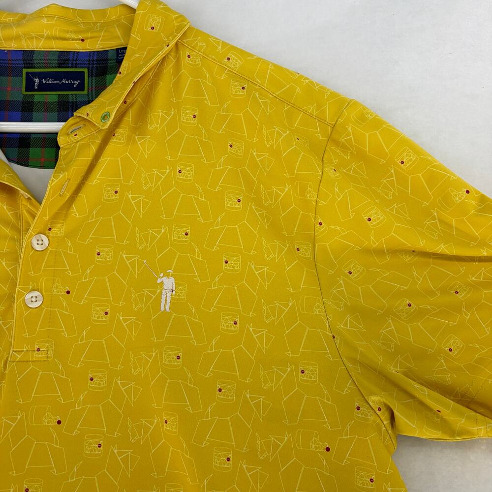 William Murray Men's Yellow Off the Rocks Martini Glass Print Polo Shirt Large - Picture 15 of 16
